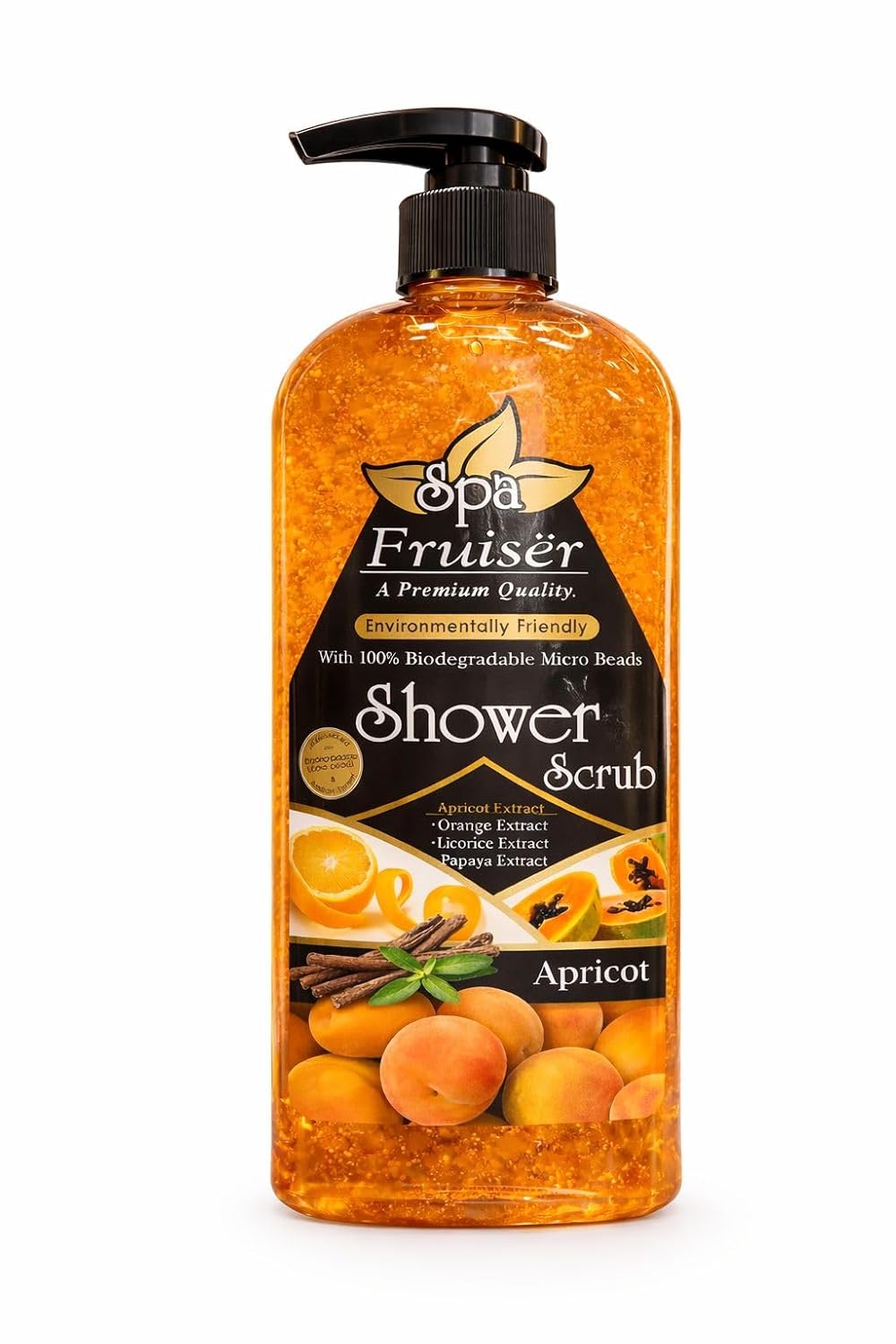 Fruiser Spa Apricot Shower Scrub – 730ml | Body Wash with Natural Apricot Extract & Biodegradable Micro Beads | Gentle Exfoliation ,Imported, Malasiya