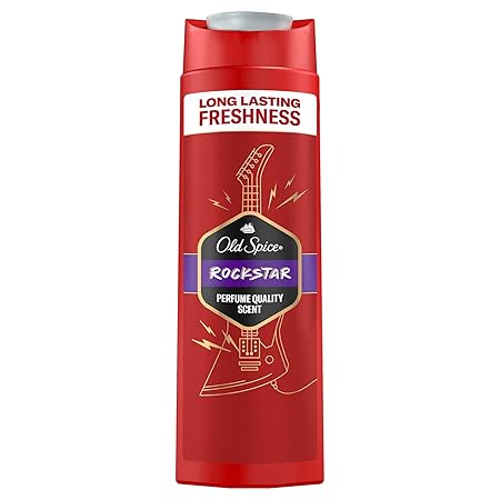Old Spice Rockstar 3-in-1 Shower Gel and Shampoo for Men, 400ml, Fresh and Long Lasting Scent Quality Scent, Deep Cleansing for Hair and Face, Gentle Skin Feeling