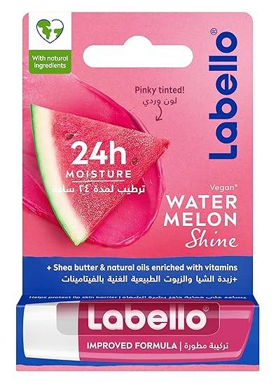 Labello Watermelon Shine Lip Balm – 24h Moisture, Pink Tint, with Shea Butter & Natural Oils, 4.8g