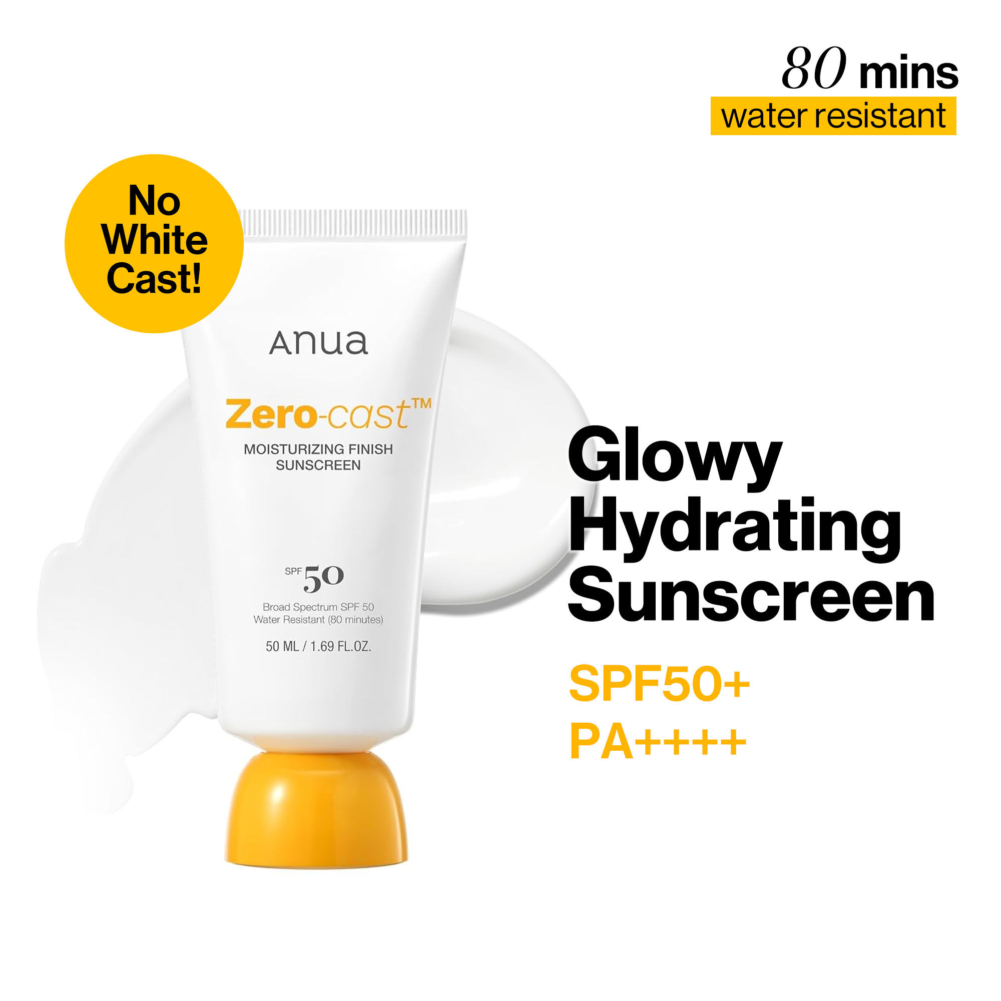 Anua Zero-Cast Moisturizing Finish Sunscreen SPF50+ PA++++(50ml)