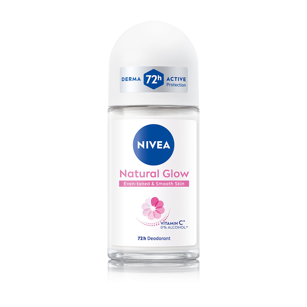 Nivea Natural Glow Even Toned Vit C & 0% Alcohol Deo Underarm Roll On 72Hr Active Protection Smooth Skin(50ml)