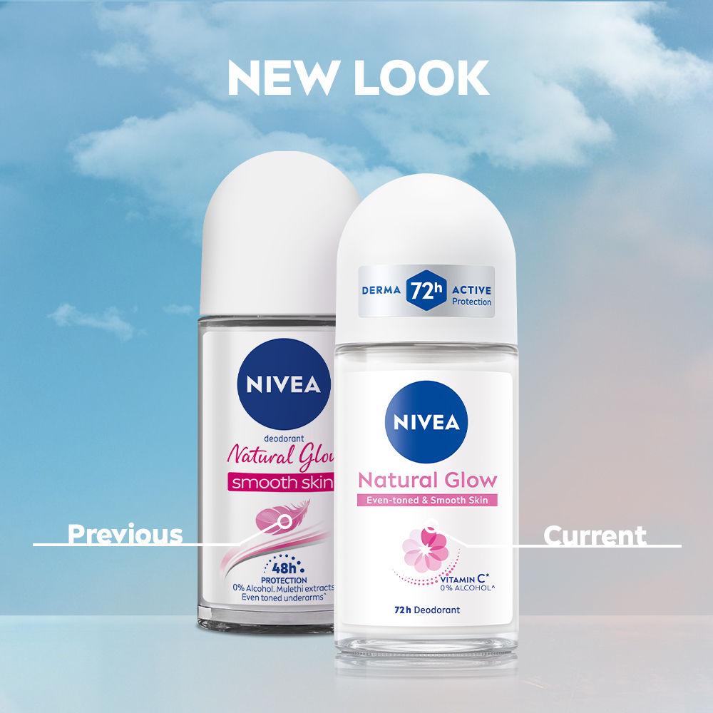 Nivea Natural Glow Even Toned Vit C & 0% Alcohol Deo Underarm Roll On 72Hr Active Protection Smooth Skin(50ml) - Image 3