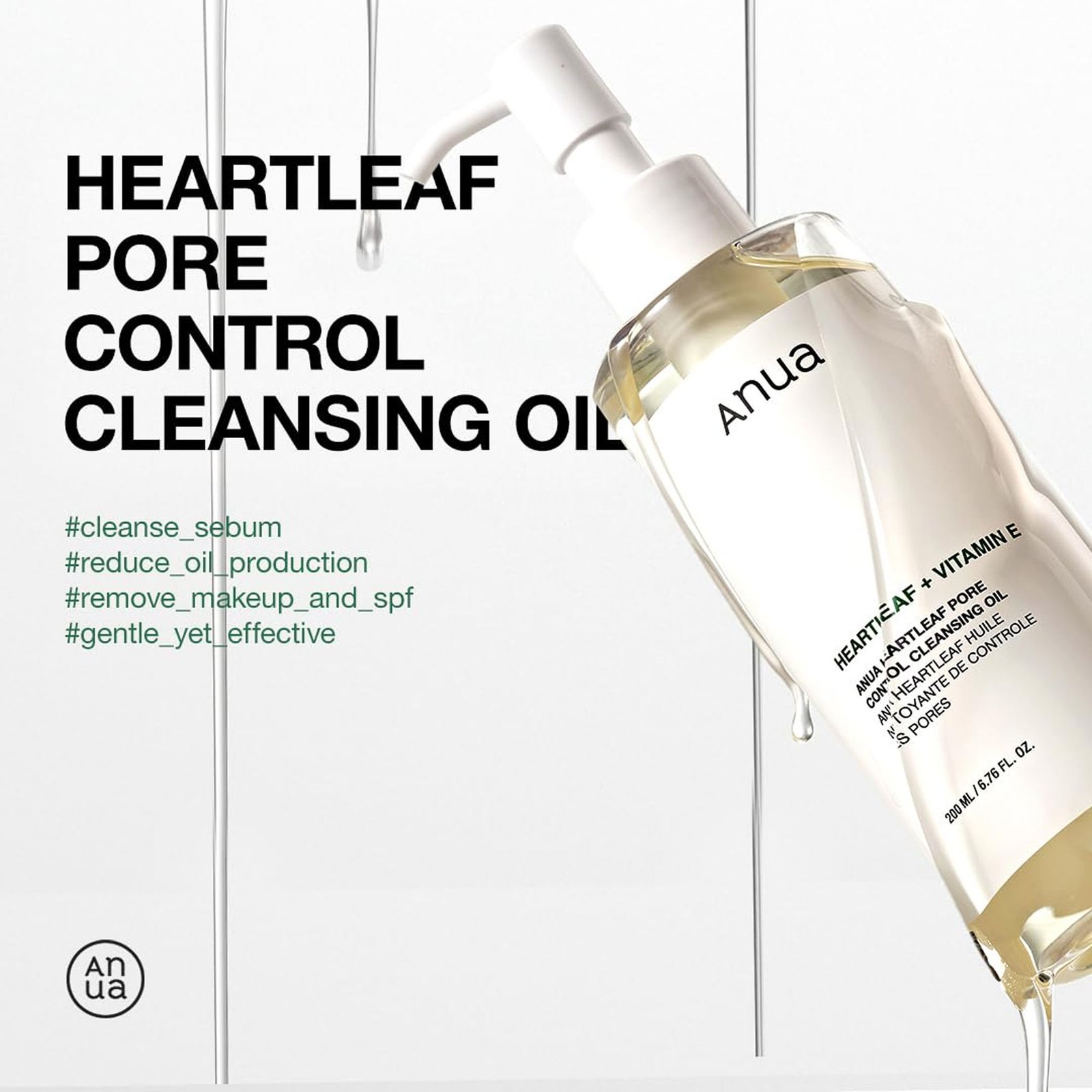 Anua Heartleaf Pore Control Cleansing Oil Removes Makeup, Excess Sebum, Blackheads & Clogged Pores(200ml) - Image 2