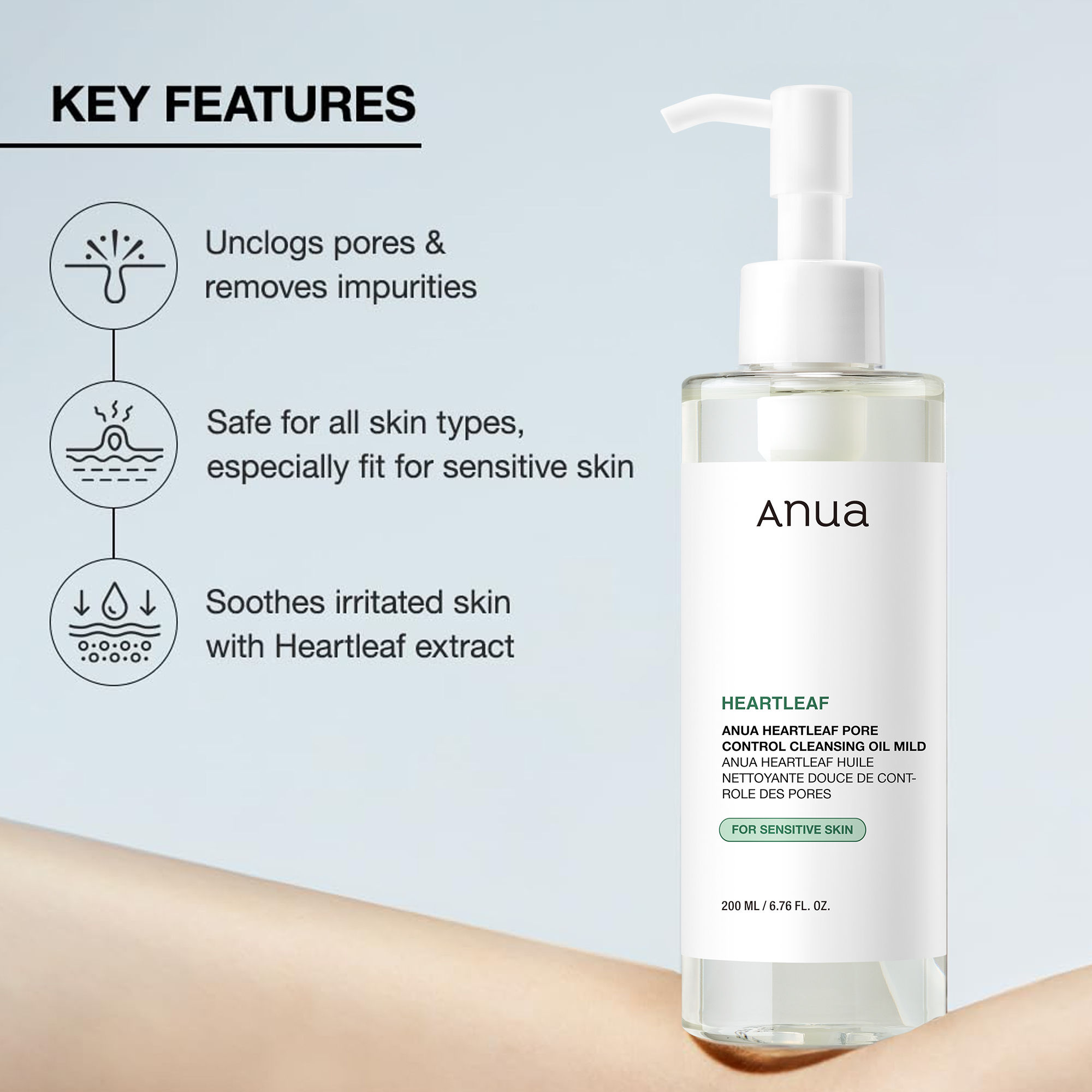 Anua Heartleaf Pore Control Cleansing Oil Mild For Sensitive Skin, Melts Makeup & Sebum(200ml) - Image 3