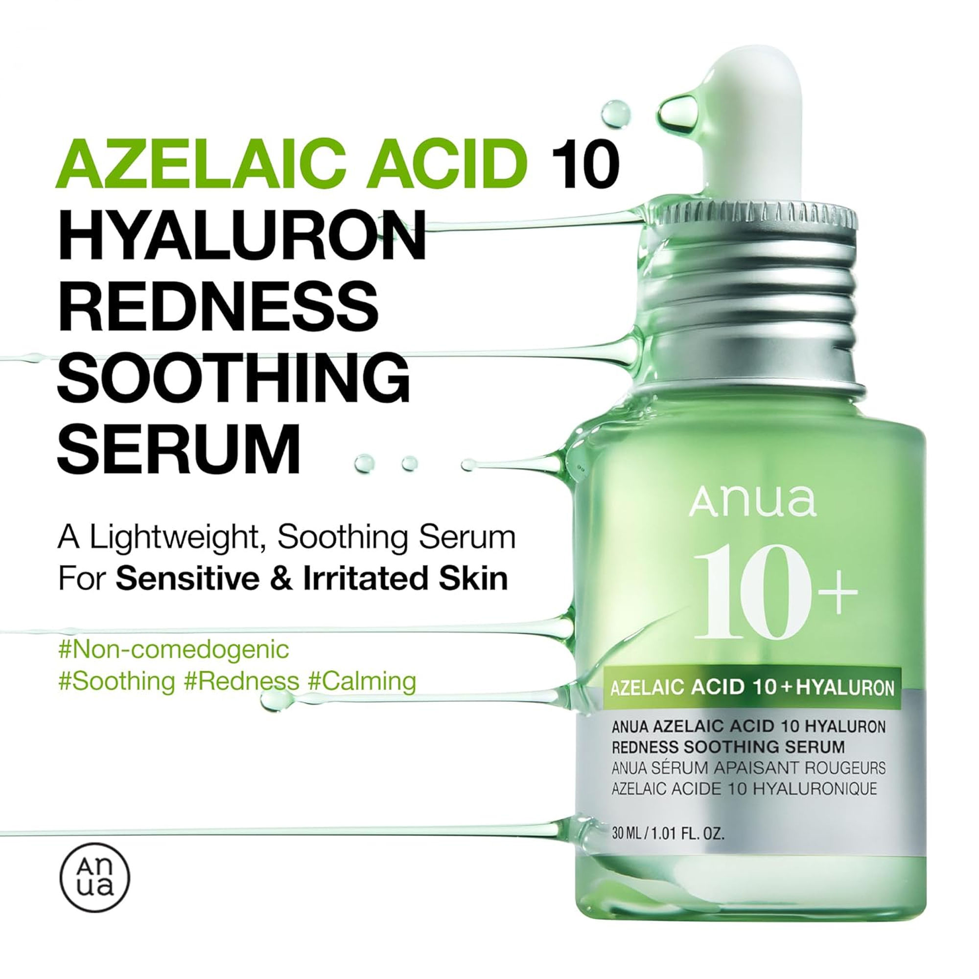 Anua Azelaic Acid 10 Hyaluron Redness Soothing Serum with Cica Soothes & Calms Acne-Prone Skin(30ml) - Image 2