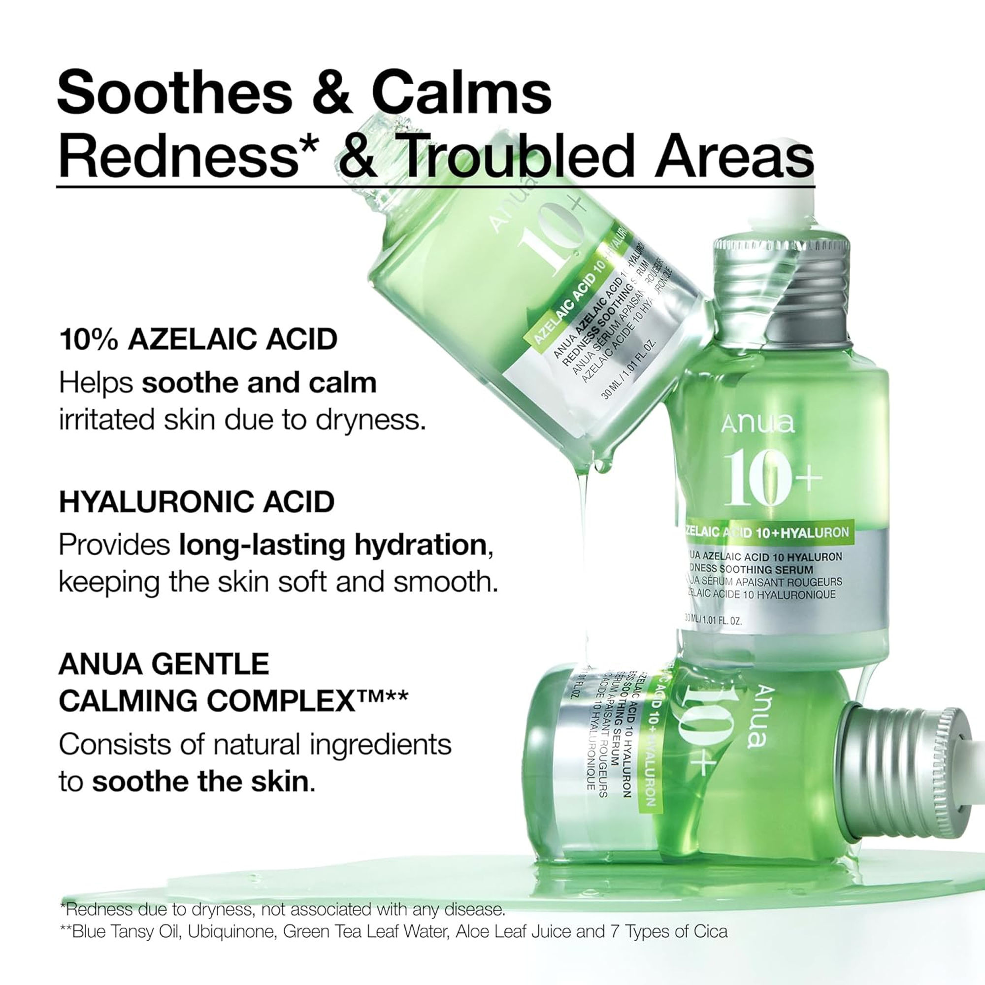 Anua Azelaic Acid 10 Hyaluron Redness Soothing Serum with Cica Soothes & Calms Acne-Prone Skin(30ml) - Image 4